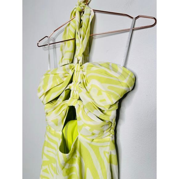 RONNY KOBO X RTR Green Printed Knotted Neckline Waist Cutout Dress Size 4 - Picture 10 of 16